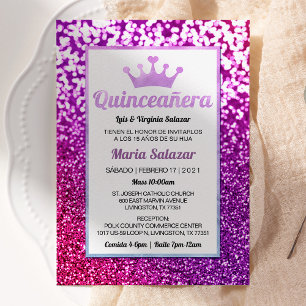 Invitación española glamurosa a la Quinceañera Púr
