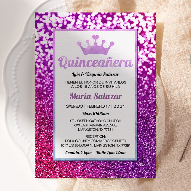 Invitación española glamurosa a la Quinceañera Púr (Subido por el creador)