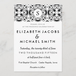 Invitación española negra y blanca de la boda de
