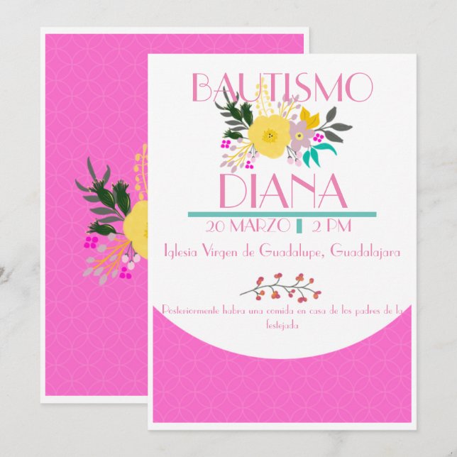 Invitación española, niña de Bautizo Invitación (Anverso / Reverso)