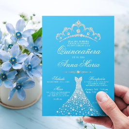 Invitación Española Quinceañera Mis Quince Turquesa Azul