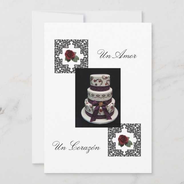 Invitación española "torta del boda de Flowers& " (Anverso)