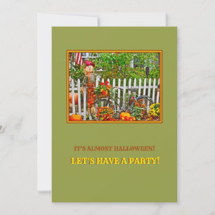 INVITACIÓN ESPANTAPÁJAROS,CALABAZAS,CRISANTEMOS,BICICLETA Y V