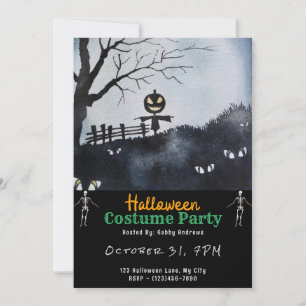 Invitación Espantapájaros con Cabeza de Calabaza Negra Hallow