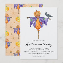Invitación Espantapájaros de Halloween con fiesta de calabaza