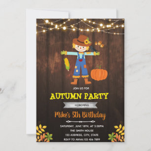 Invitación espantapájaros niño día de acción de gracias otoño