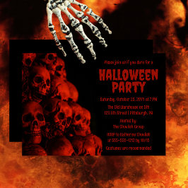 Invitación Espantoso Creepy Spooky Red Skulls Halloween Party