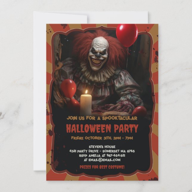 Invitación Espantoso payaso de Halloween Festival de Carnaval (Anverso)