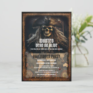 Invitación Espantoso Pirata Skull Black Halloween Party