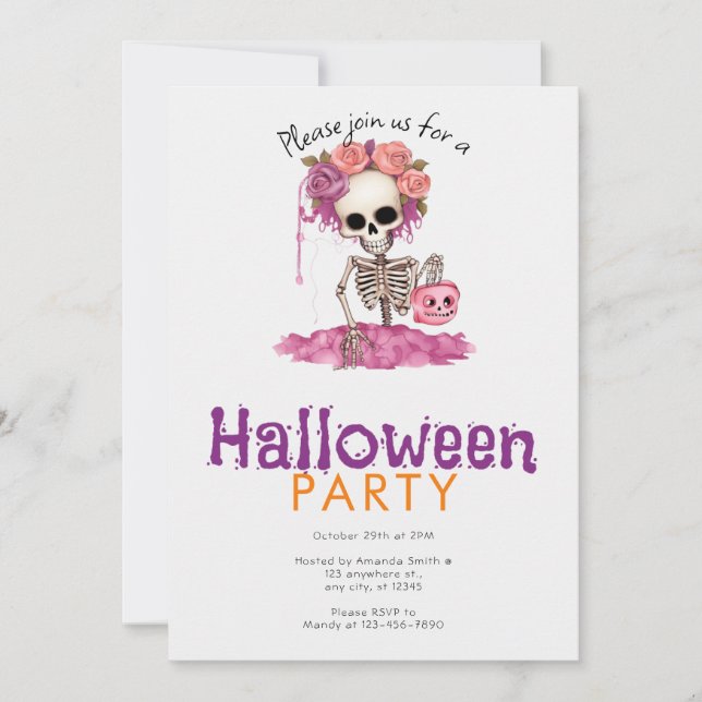 Invitación Espantoso y aterrador Skeleton Halloween Party (Anverso)