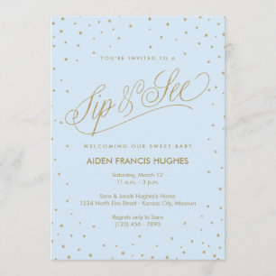 Invitación Esparcen las estrellas azul niño niño Sip y ver