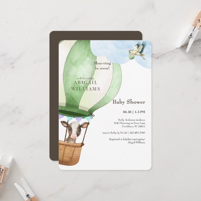 Invitación Esparcimiento de cigüeñas y vacas en Baby Shower p (Anverso/Reverso In Situ)