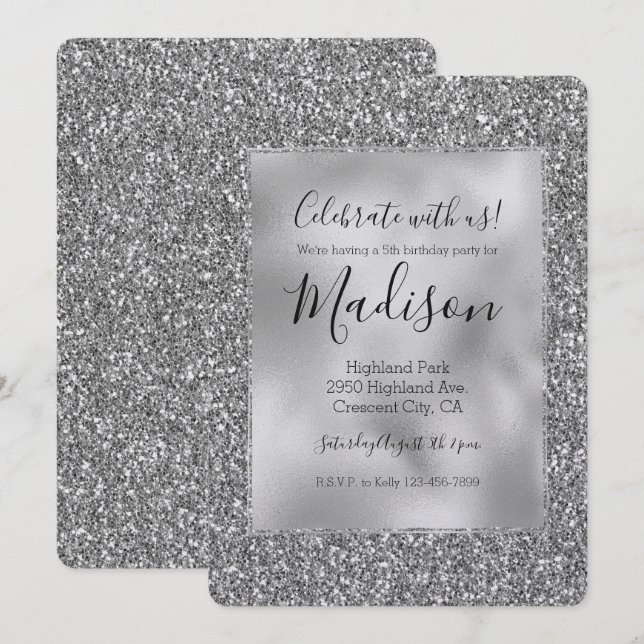 Invitación Esparkle del Purpurina de Glam Glitz (Anverso / Reverso)
