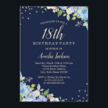 Invitación Esparkle Floral Blue 18th Birthday Party<br><div class="desc">Más invitaciones florales de cumpleaños en la Pequeña Tienda Bayleigh!</div>