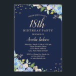 Invitación Esparkle Floral Blue 18th Birthday Party<br><div class="desc">Más invitaciones florales de cumpleaños en la Pequeña Tienda Bayleigh!</div>