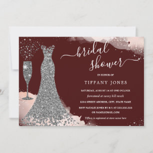 Invitación Esparkle plateado Vestido Borgoña Ducha de novia
