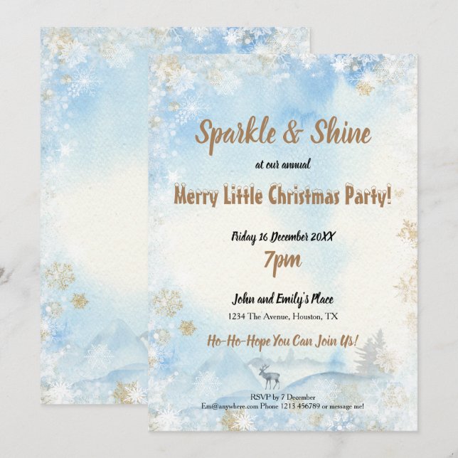 Invitación Esparkle Shine Frosty Blue Merry Pequeños Navidade (Anverso / Reverso)