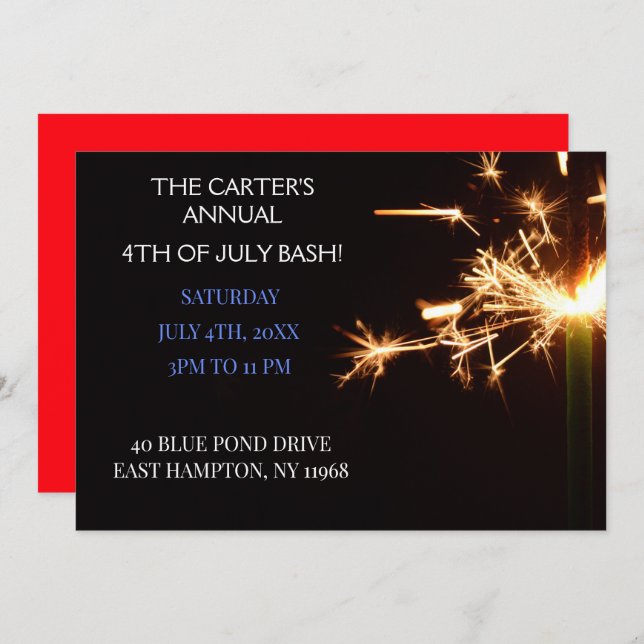 Invitación Esparkler en el Día de la Independencia de Julio (Anverso / Reverso)