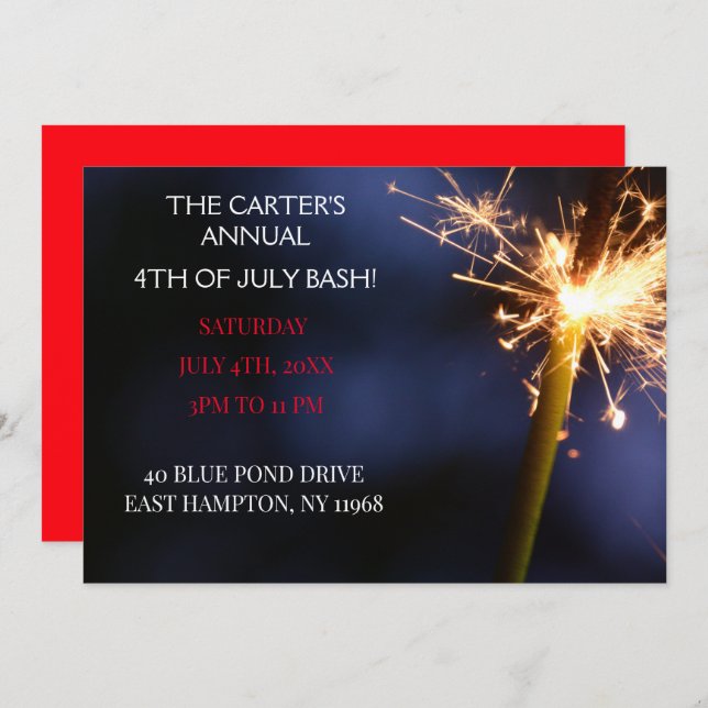 Invitación Esparkler en el Día de la Independencia de Julio (Anverso / Reverso)