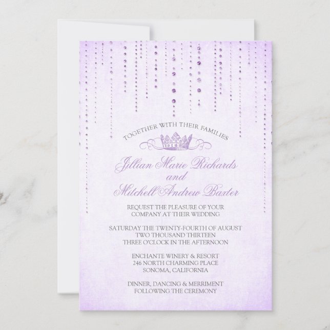 Invitación Esparkles de lavanda y Boda de cuento de hadas (Anverso)