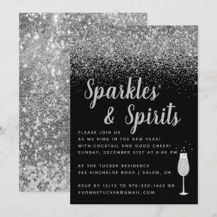 Invitación Esparkles y espíritus   Fiesta de Año Nuevo