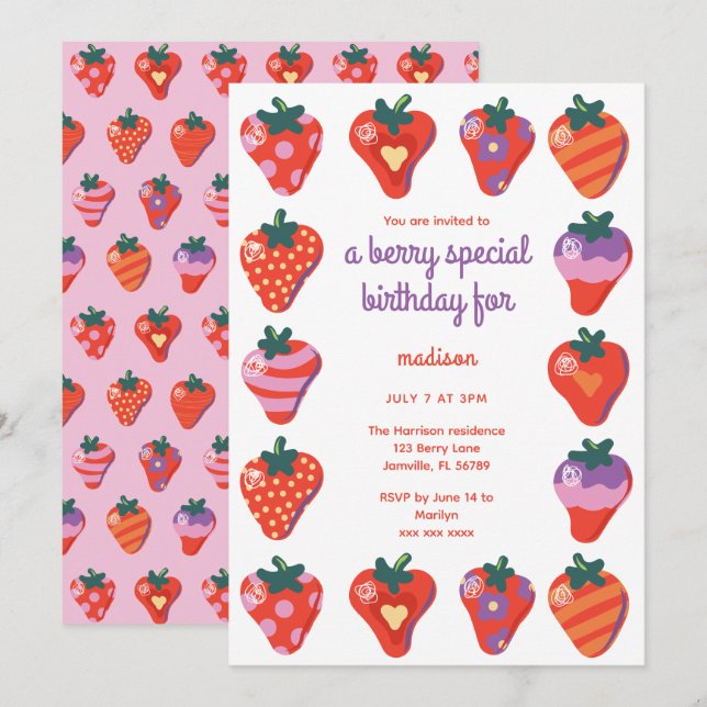Invitación especial de cumpleaños de Berry - rosa (Anverso / Reverso)