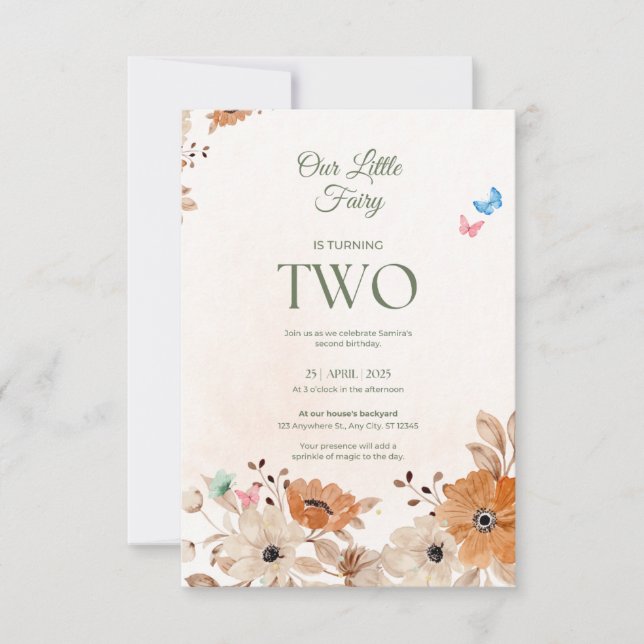 Invitación especial de cumpleaños número 2 con flo (Anverso)