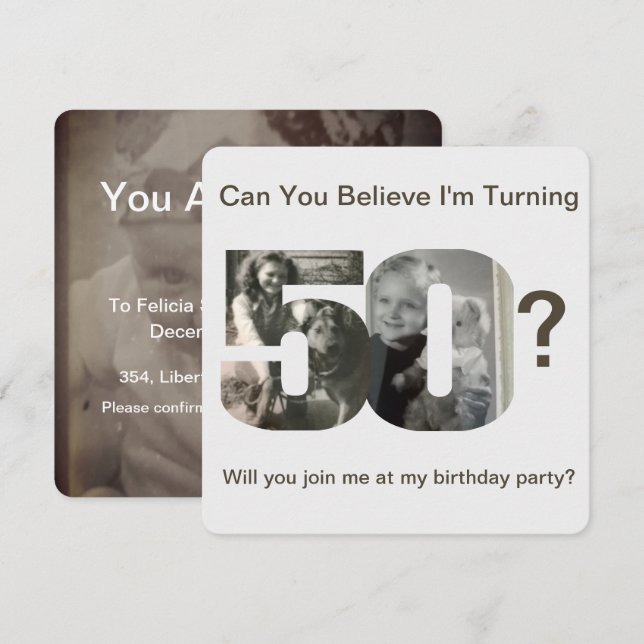 Invitación especial de cumpleaños número 50 con fo (Anverso / Reverso)