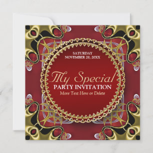 Invitación especial de fiesta de encaje de oro roj