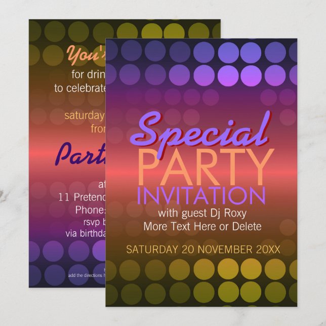 Invitación especial de fiesta de los puntos de dis (Anverso / Reverso)