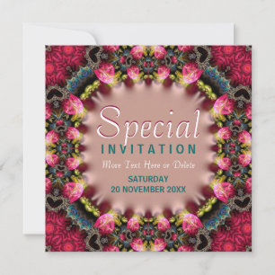 Invitación especial de fiesta de rosas rosadas y t