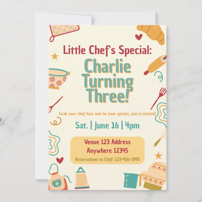 Invitación Especial del pequeño chef, Cumpleaños de cocina (Anverso)