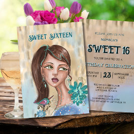 Invitación especial dulce 16 - Chica de flores ret