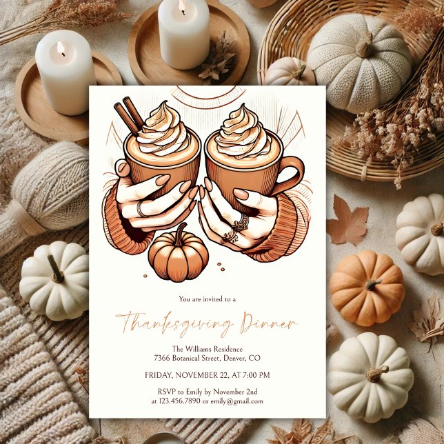Invitación Especias de calabaza y acogedora cena de Acción de (Cozy Pumpkin Spice Latte Thanksgiving Dinner Invitation)