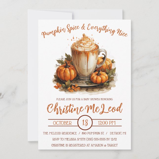 Invitación Especie de calabaza y todo lo bueno, Baby Shower l (Anverso)