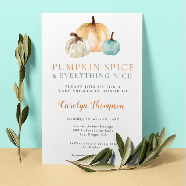 Invitación Especie de calabaza y todo lo bueno calabaza peque (Pumpkin spice and everything nice autumn baby shower invitation.)