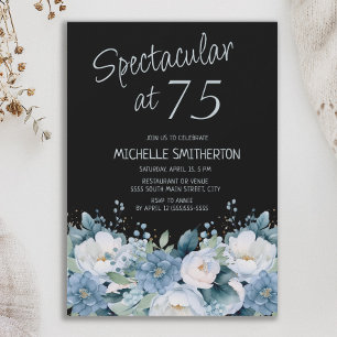 Invitación Espectacular 75 Dusty Blue Floral Blanco Negro 