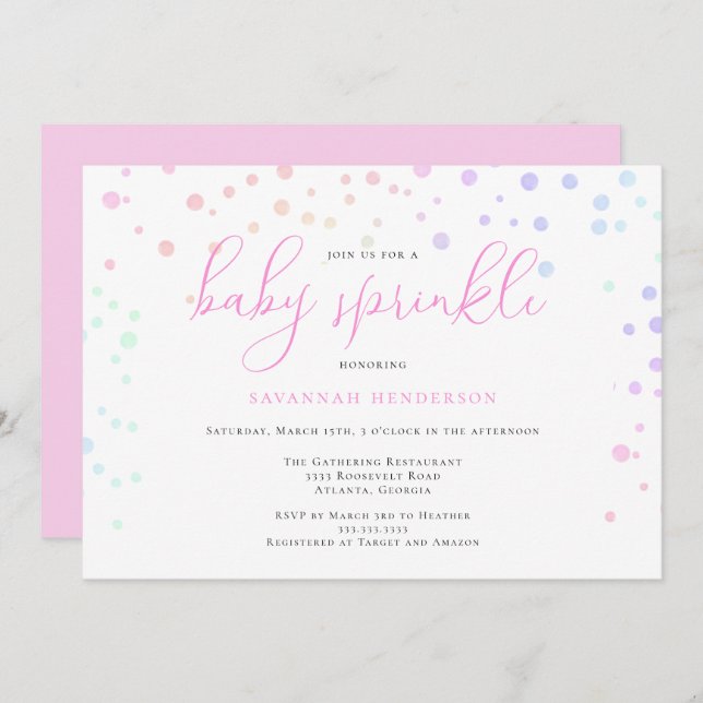 Invitación Espectacular acula de color rosa confetti (Anverso / Reverso)