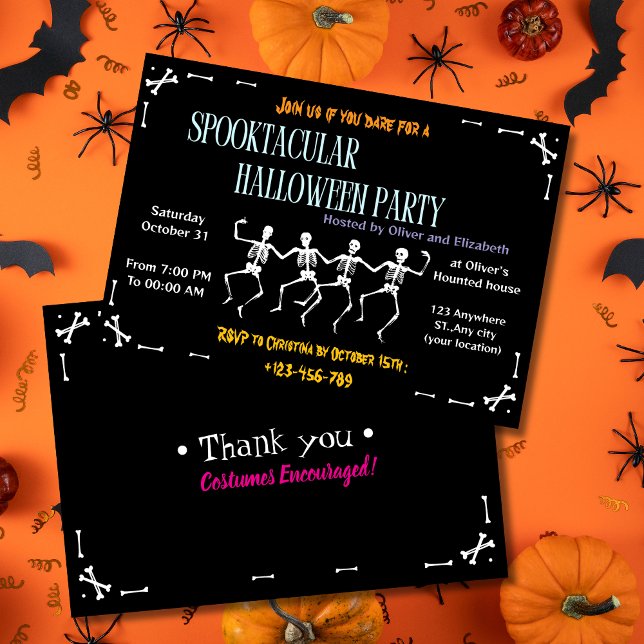 Invitación Espectacular baile Skeleton Black Halloween Party (Subido por el creador)