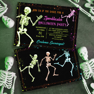 Invitación Espectacular baile Skeleton Black Halloween Party
