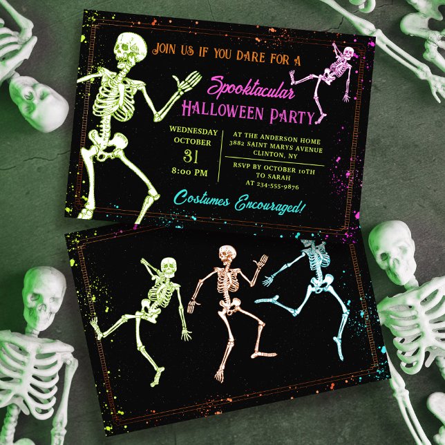 Invitación Espectacular baile Skeleton Black Halloween Party (Subido por el creador)