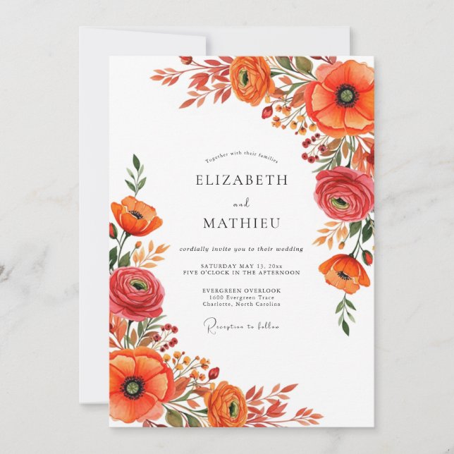 Invitación Espectacular Boda Otoñal de Naranja Quemada (Anverso)