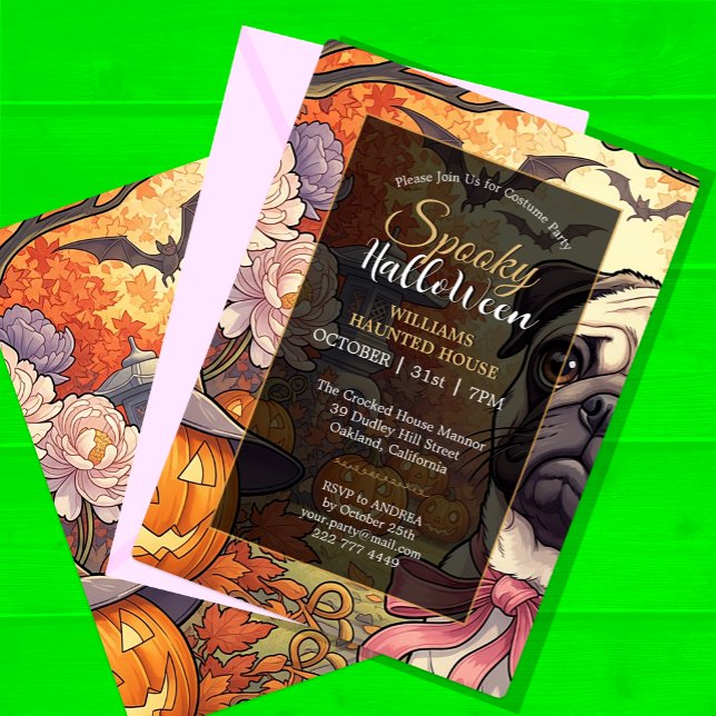 Invitación Espectacular casa de la fiesta de Pug Dog & Hallow (Subido por el creador)