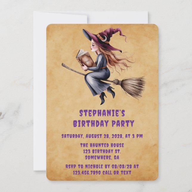 Invitación Espectacular Chica de la sala de vuelo de brujas f (Anverso)