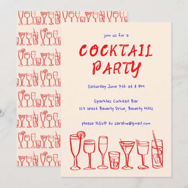 Invitación Espectacular cóctel que bebe Personalizado Fiesta  (Anverso / Reverso)