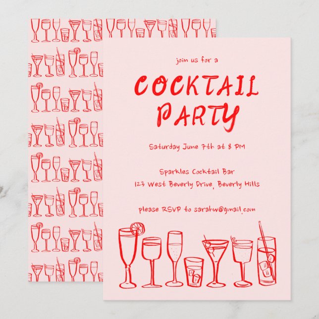 Invitación Espectacular cóctel que bebe Personalizado Fiesta  (Anverso / Reverso)