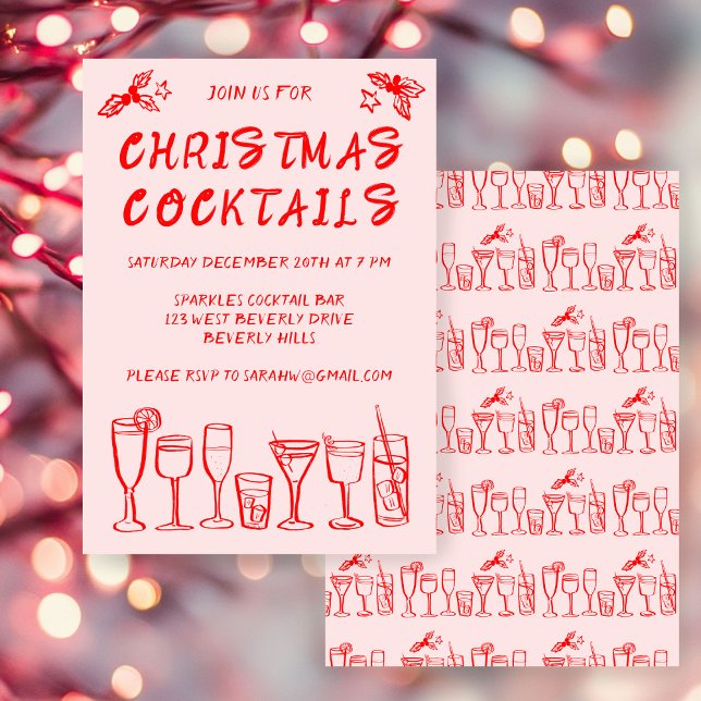 Invitación Espectacular cóctel que bebe Personalizado fiesta  (Whimsical Cocktail Drinks Custom Holiday Christmas Party Invitation
)