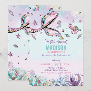 Invitación Espectacular cola de sirena bajo el mar Cumpleaños