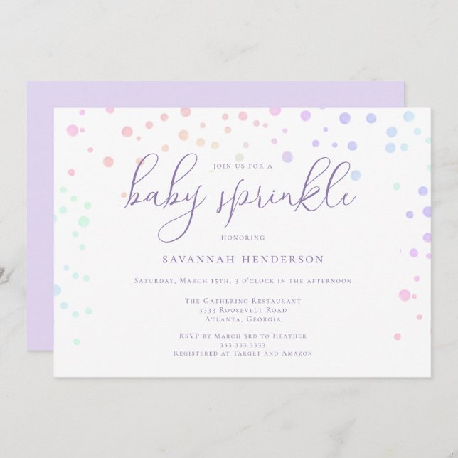 Invitación Espectacular color púrpura acuática confetti bebé  (Anverso / Reverso)