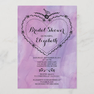 Invitación Espectacular Corazón Púrpura Agua Ducha Bridal